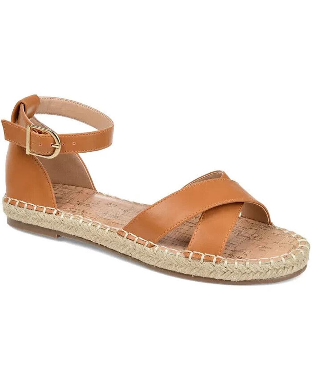 Journee Collection Womens Lyddia Cognac Flat Sandals 7.5 M